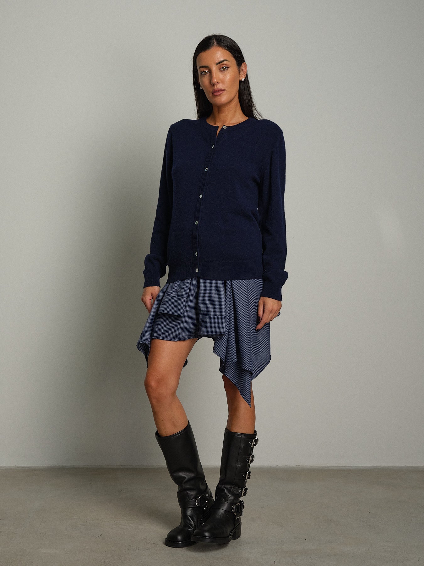 Cardigan rebecchina misto lana - Blu notte