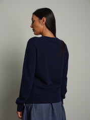 Cardigan rebecchina misto lana - Blu notte