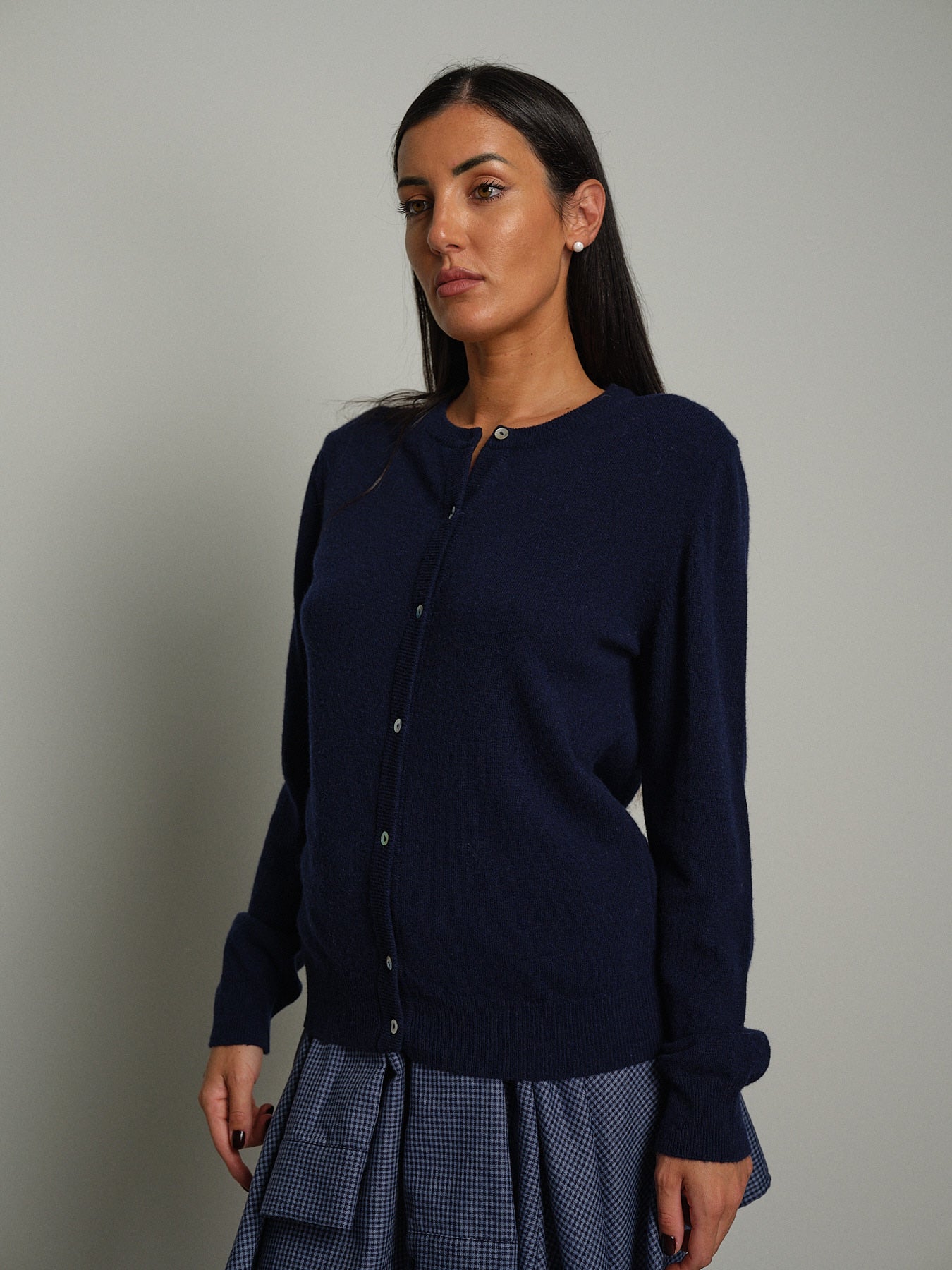 Cardigan rebecchina misto lana - Blu notte
