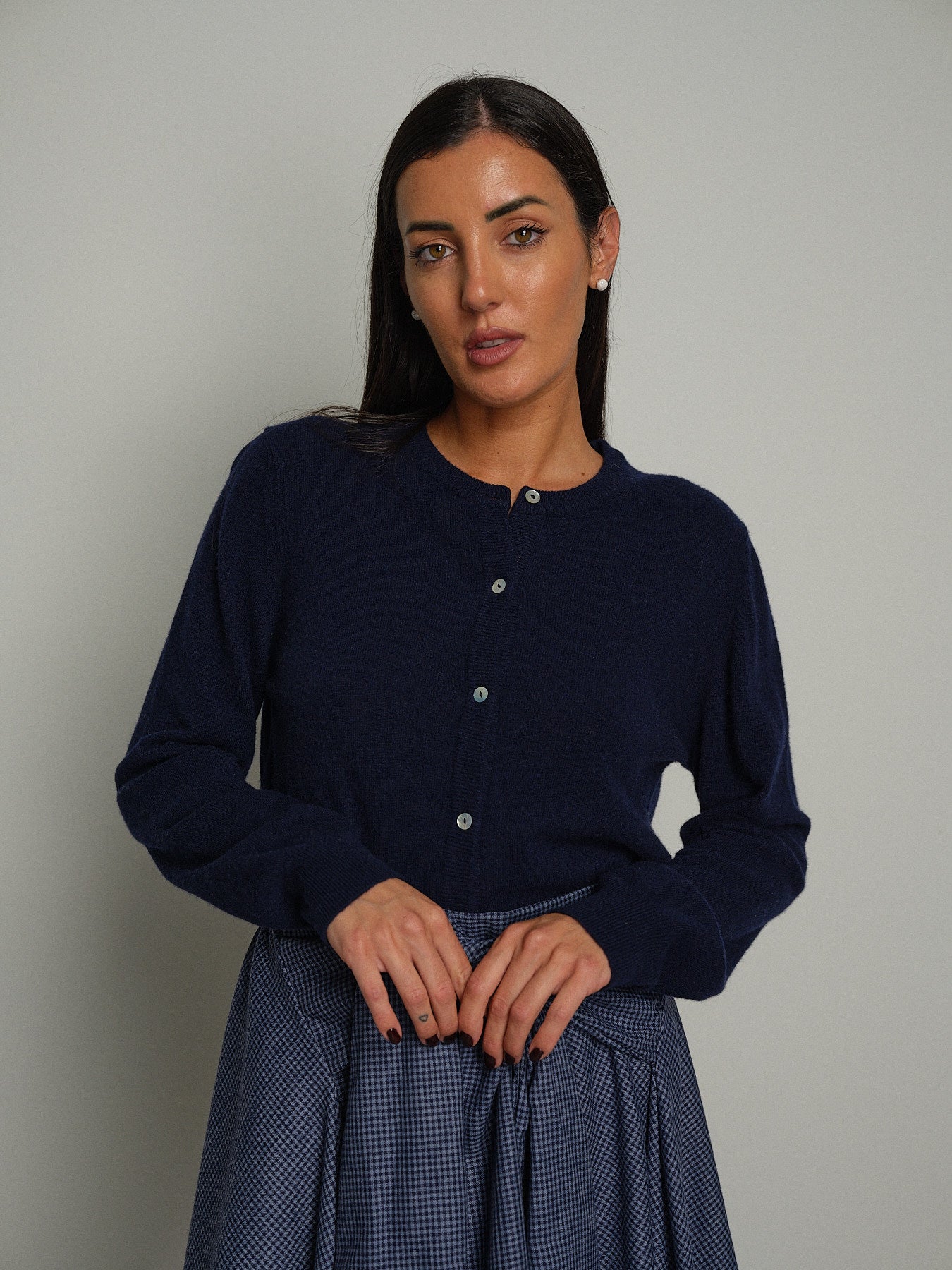 Cardigan rebecchina misto lana - Blu notte