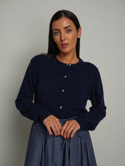 Cardigan rebecchina misto lana - Blu notte