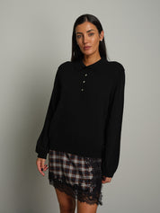 Polo in misto lana manica sbuffo - Nero