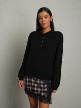 Polo in misto lana manica sbuffo - Nero