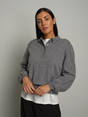 Polo in misto lana manica sbuffo - Grigio