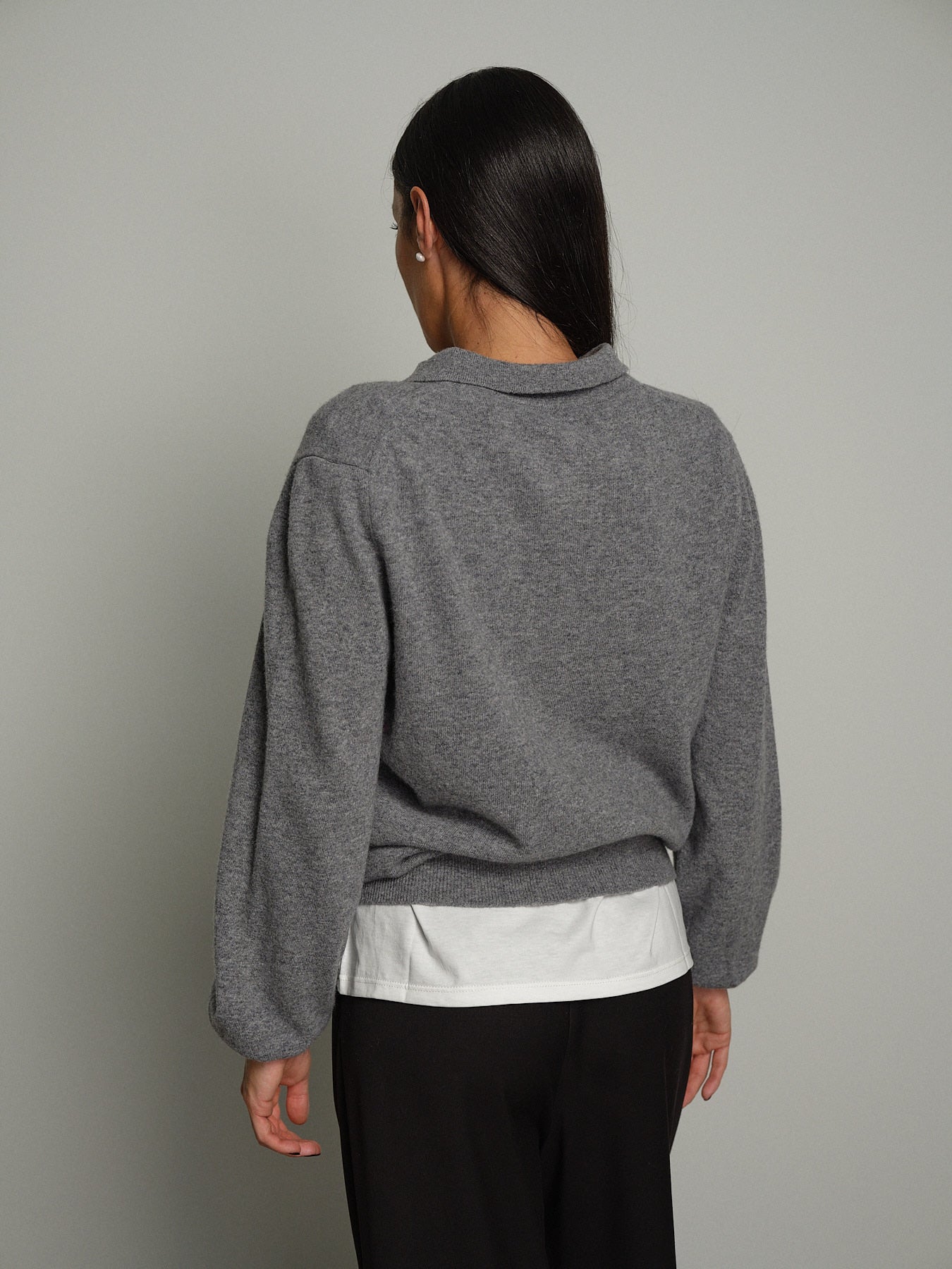 Polo in misto lana manica sbuffo - Grigio