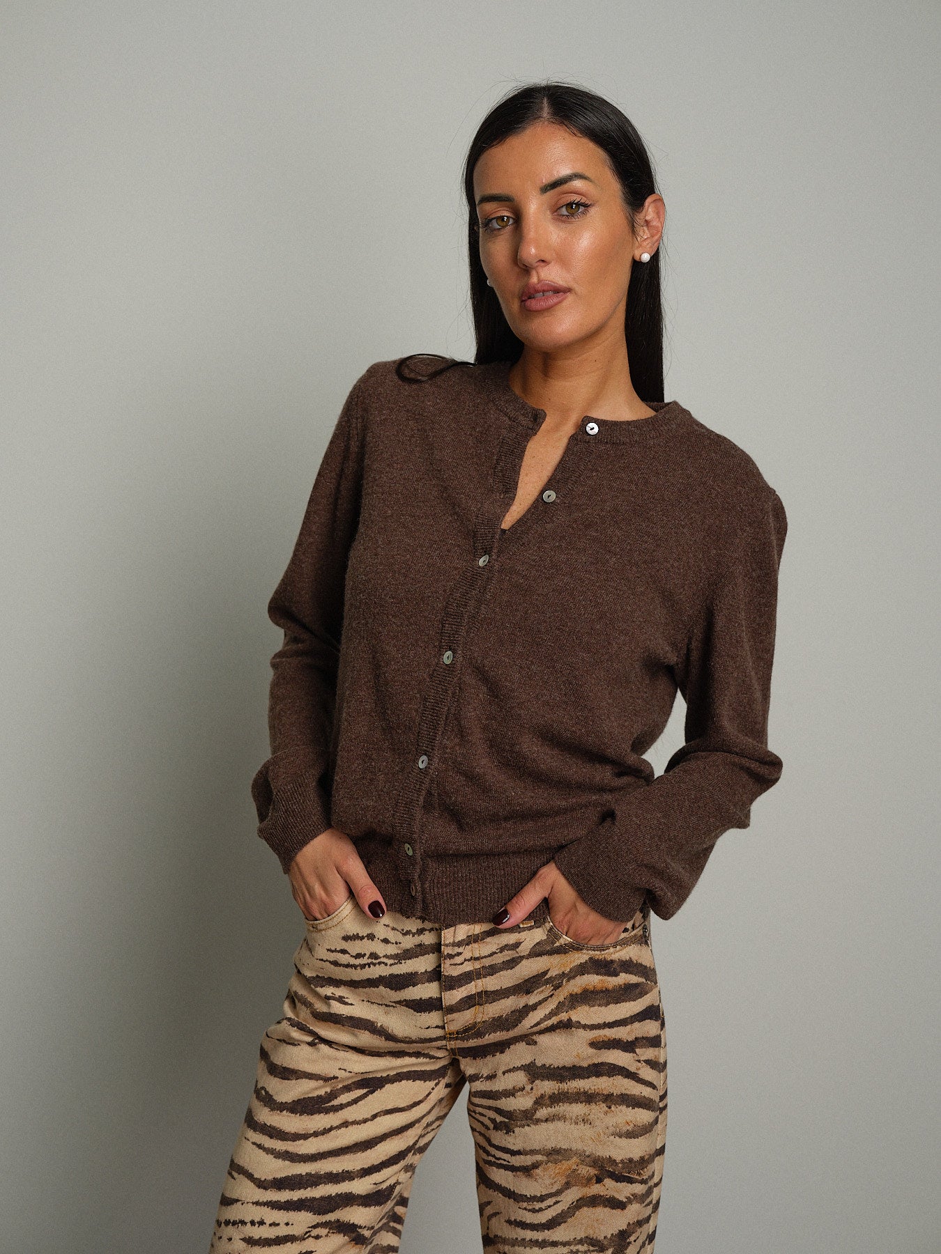 Cardigan rebecchina misto lana - moro