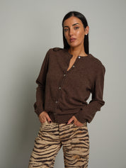 Cardigan rebecchina misto lana - moro