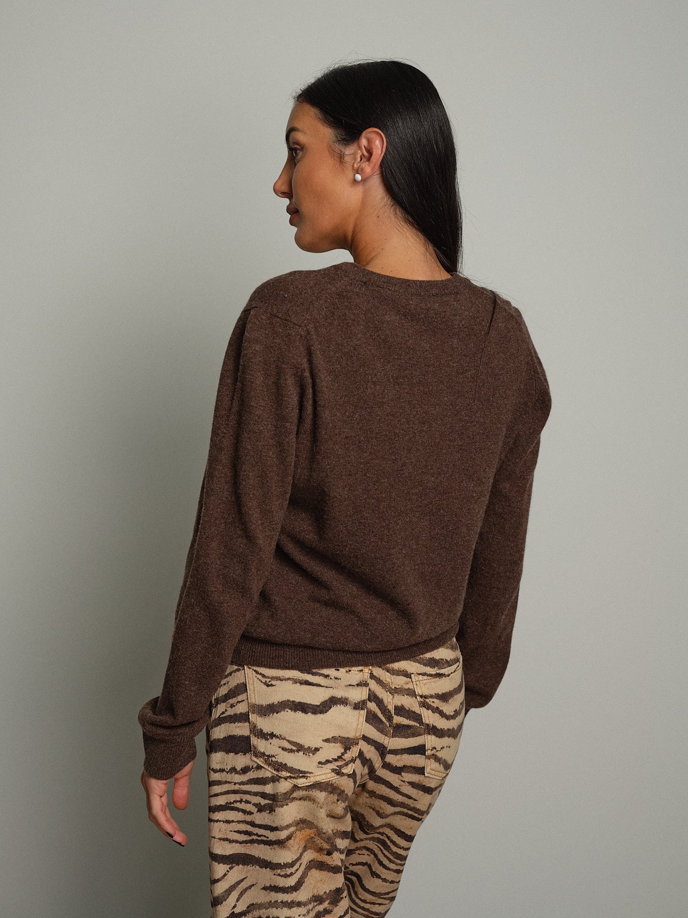 Cardigan rebecchina misto lana - moro