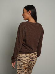 Cardigan rebecchina misto lana - moro