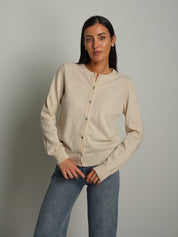 Cardigan rebecchina misto lana - Sabbia