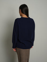 Pull misto lana scollo V - Blu