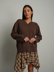 Pull misto lana scollo V - moro