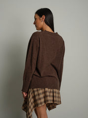 Pull misto lana scollo V - moro