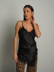 Top raso pizzo - Nero