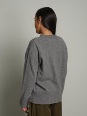 Pull misto lana scollo V - Grigio