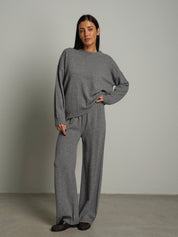 Completo in maglia girocollo misto lana - Grigio