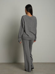 Completo in maglia girocollo misto lana - Grigio