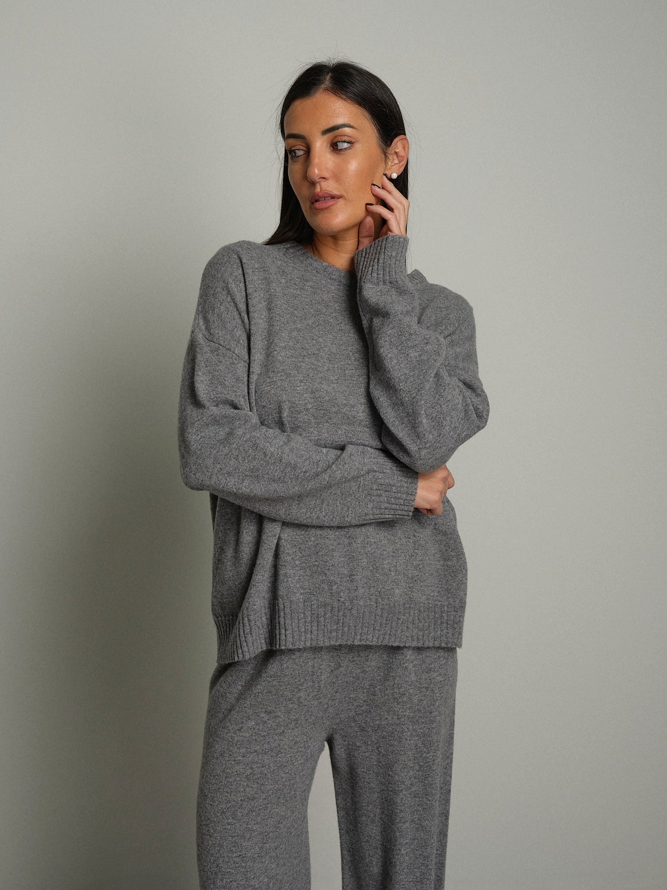 Completo in maglia girocollo misto lana - Grigio