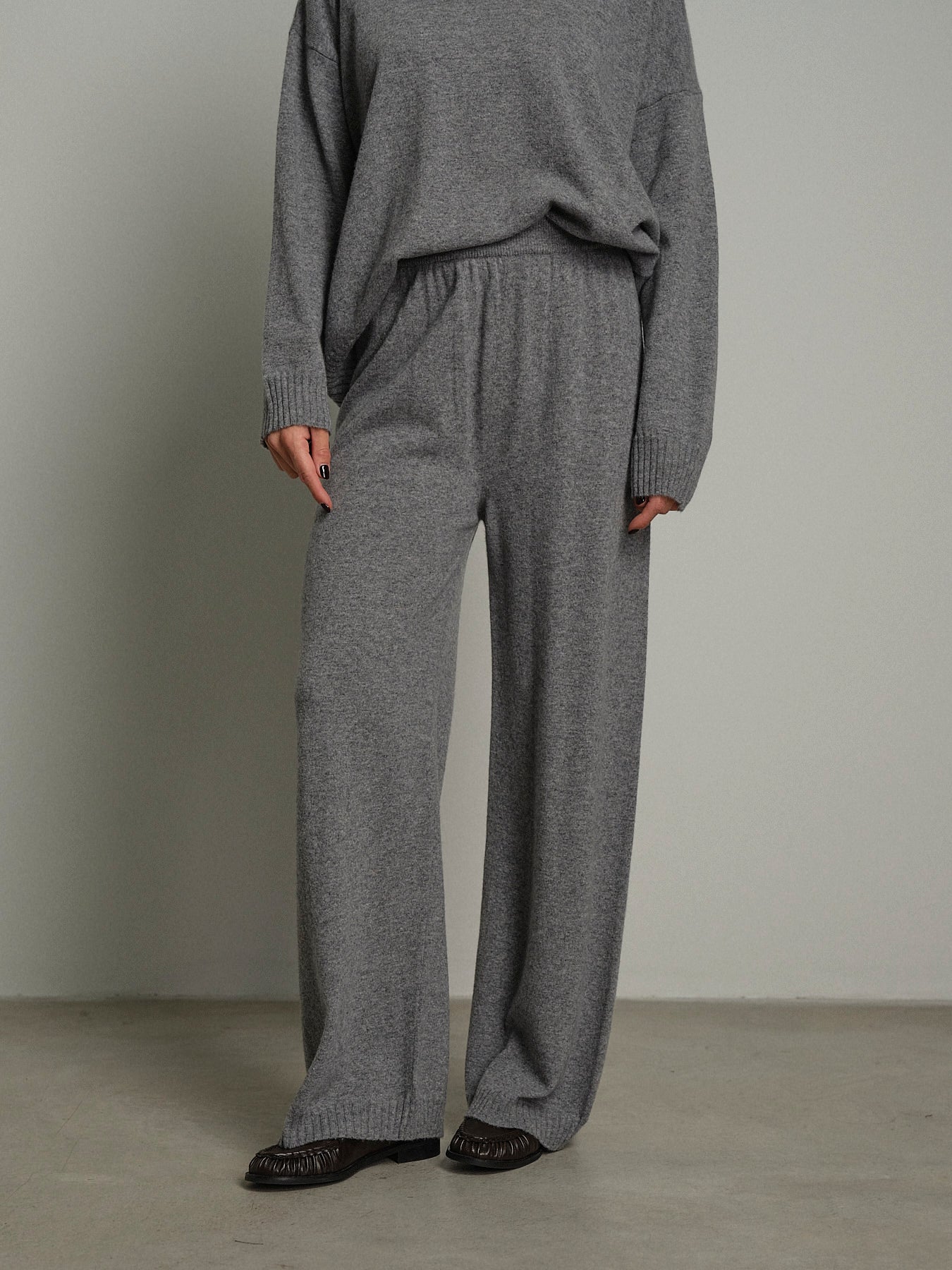 Completo in maglia girocollo misto lana - Grigio
