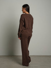 Completo in maglia girocollo misto lana - moro