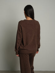 Completo in maglia girocollo misto lana - moro