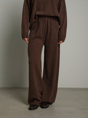 Completo in maglia girocollo misto lana - moro