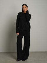 Completo in maglia girocollo misto lana - Nero
