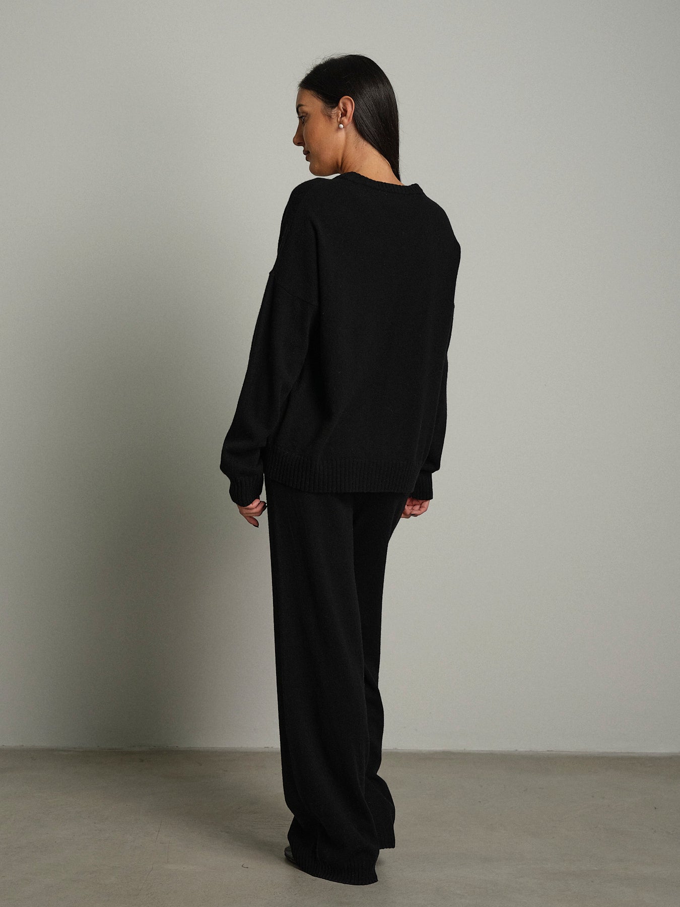 Completo in maglia girocollo misto lana - Nero