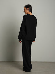 Completo in maglia girocollo misto lana - Nero
