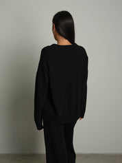 Completo in maglia girocollo misto lana - Nero