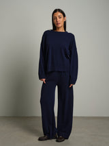 Completo in maglia girocollo misto lana - Blu