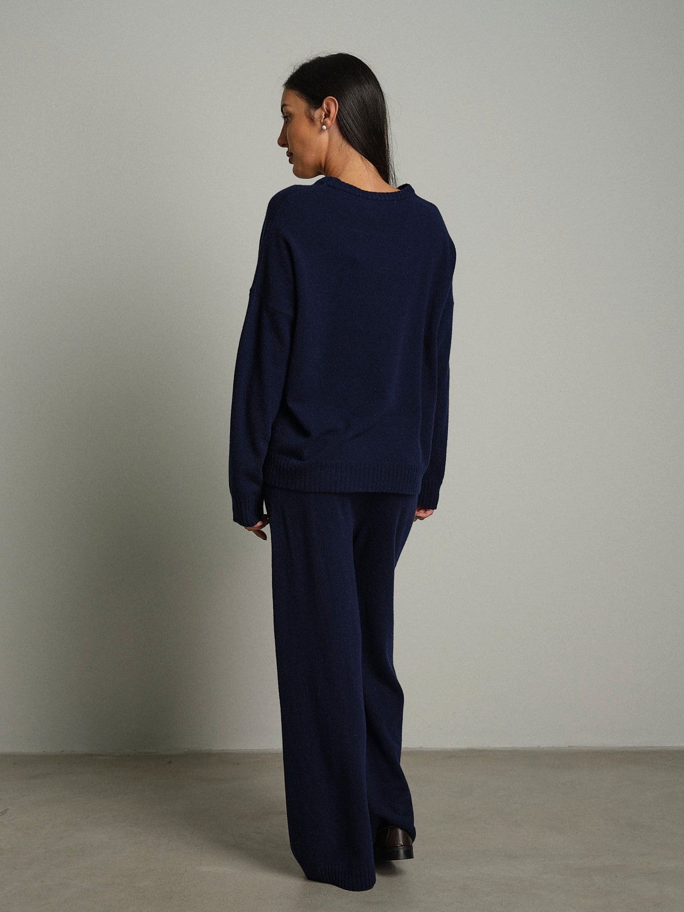 Completo in maglia girocollo misto lana - Blu