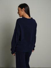 Completo in maglia girocollo misto lana - Blu