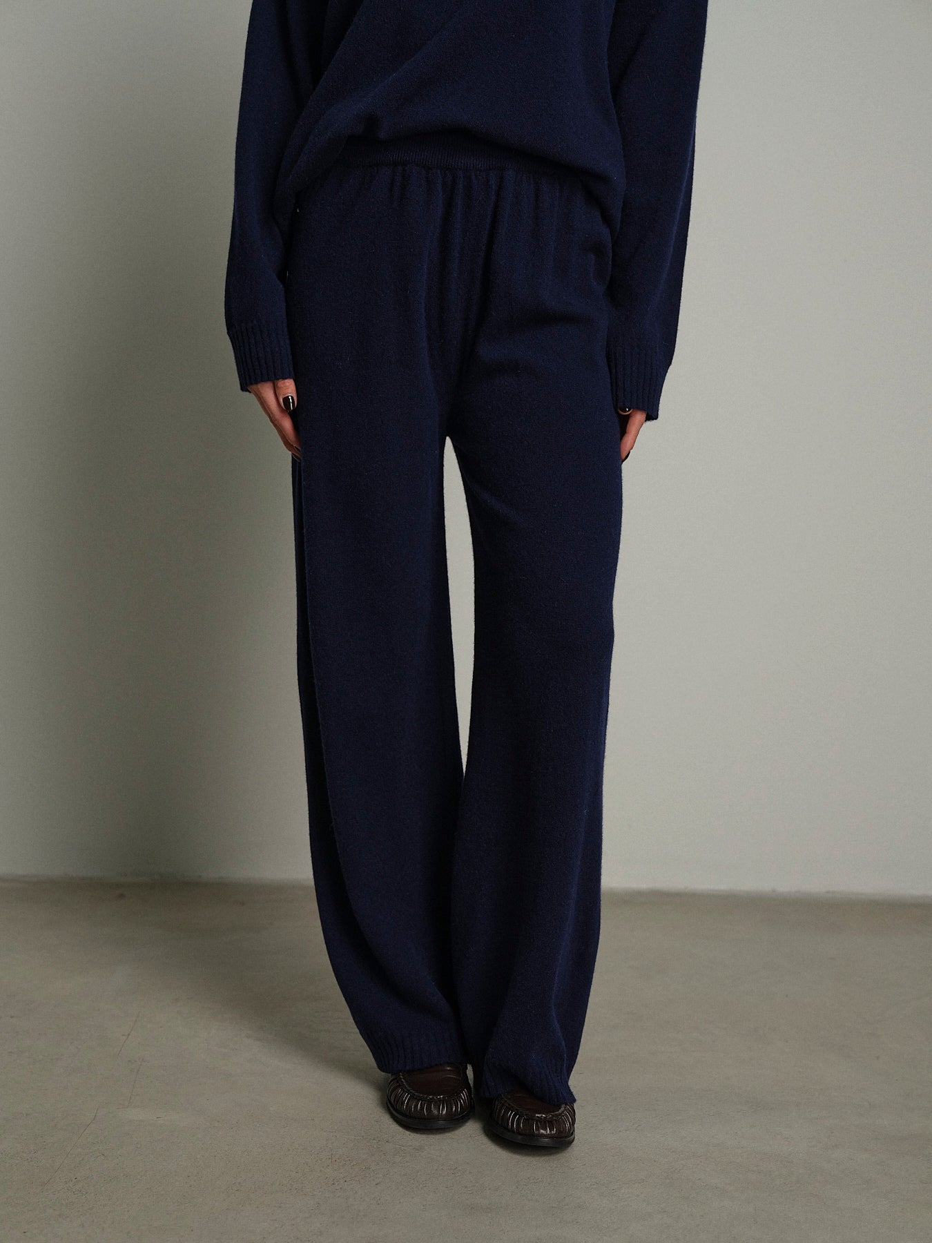 Completo in maglia girocollo misto lana - Blu