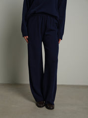 Completo in maglia girocollo misto lana - Blu