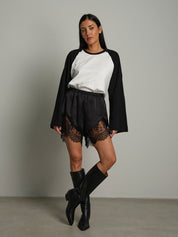 Shorts raso pizzo - Nero