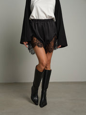 Shorts raso pizzo - Nero