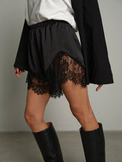 Shorts raso pizzo - Nero