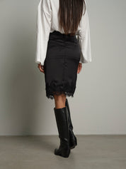 Gonna midi raso pizzo - Nero