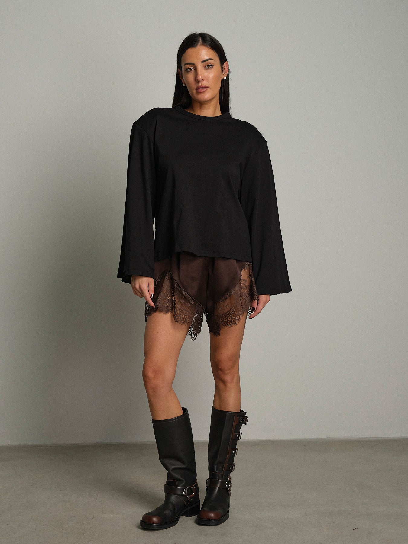 Shorts raso pizzo - moro