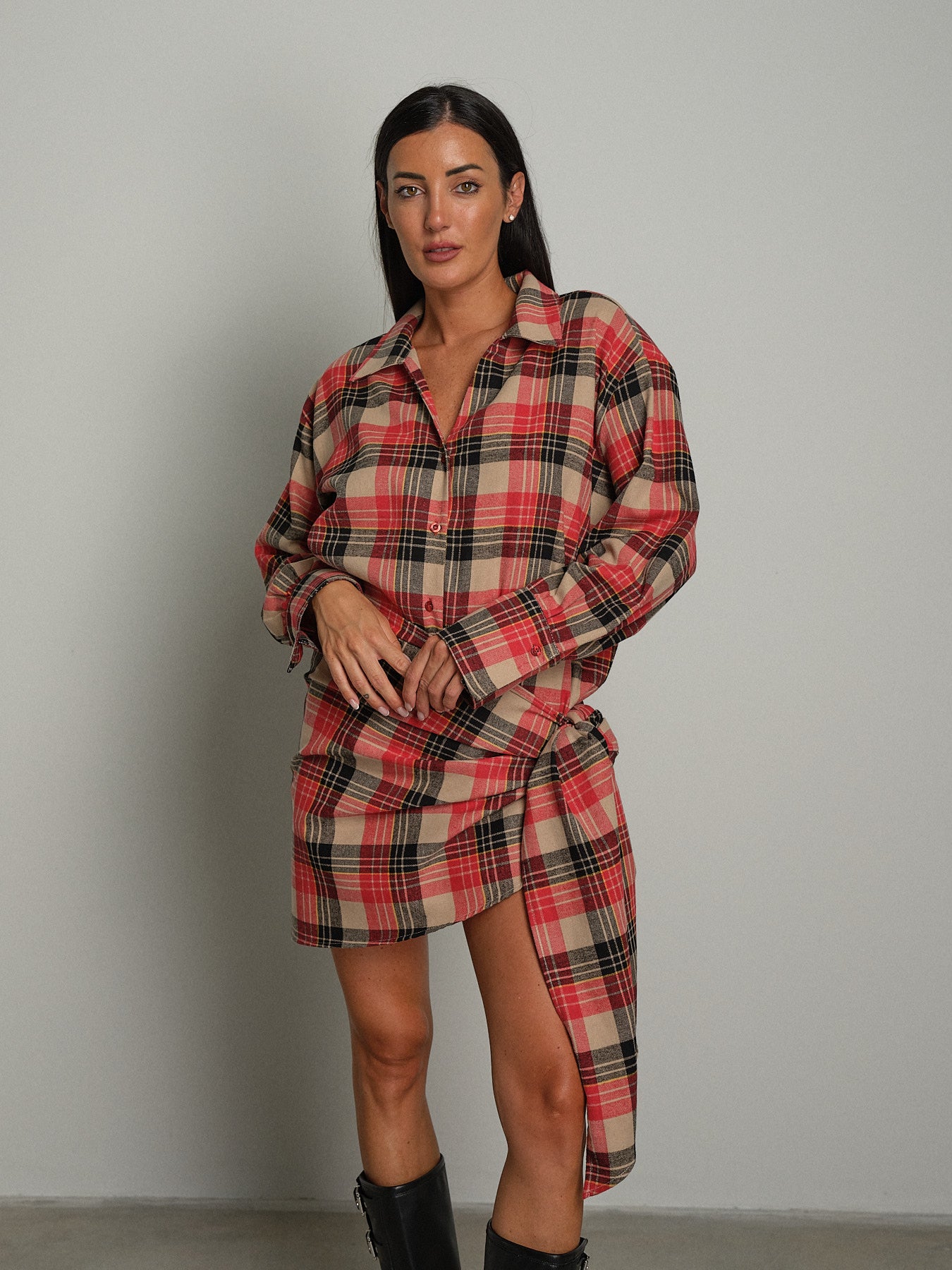 Completo camicia + gonna check - Rosso