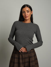 Maglia costina manica lunga manicotto - Antracite