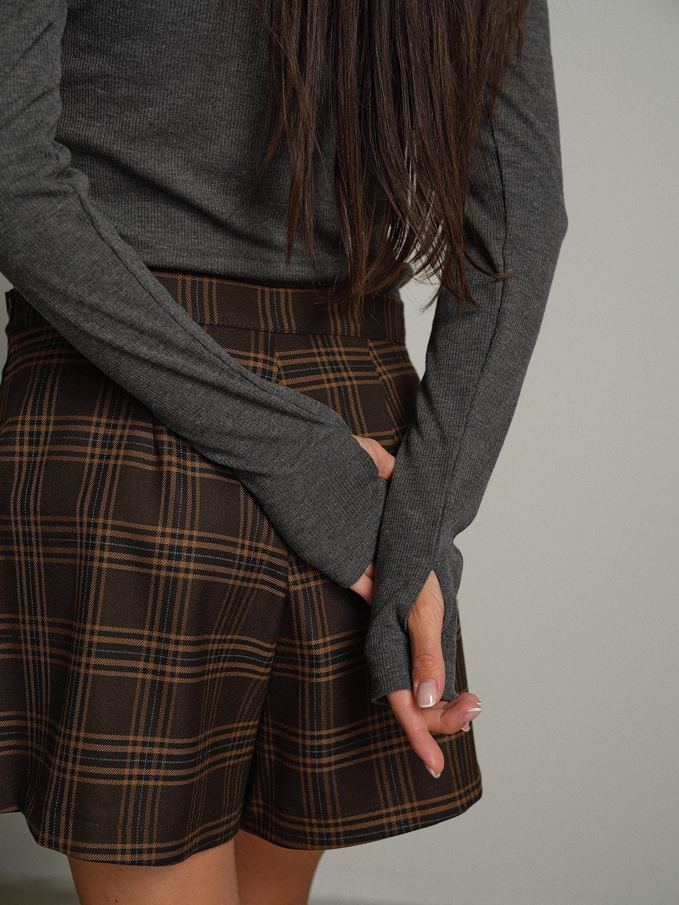 Maglia costina manica lunga manicotto - Antracite