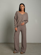 Completo in maglia scollo V over - Tortora