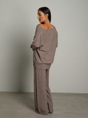 Completo in maglia scollo V over - Tortora