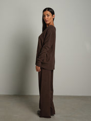 Completo in maglia scollo V over - moro