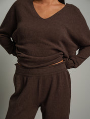 Completo in maglia scollo V over - moro