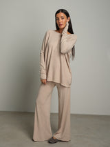 Completo in maglia scollo barca - Beige