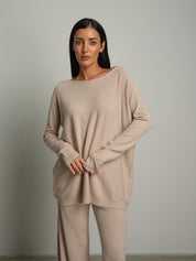 Completo in maglia scollo barca - Beige