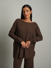 Completo in maglia scollo barca - moro